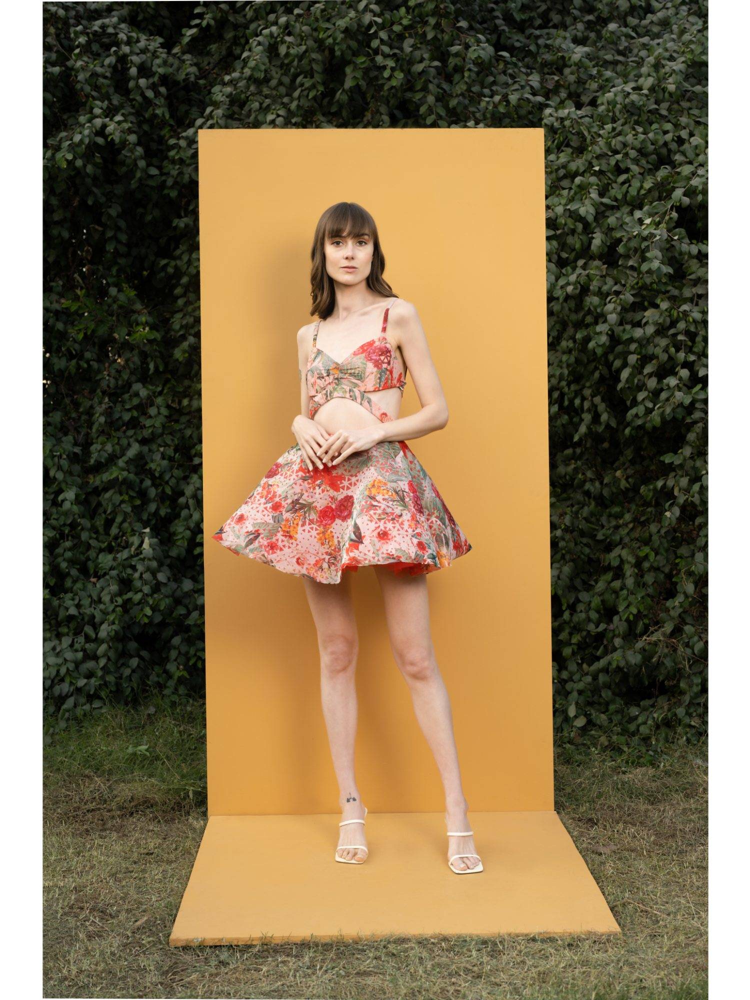 Buy MANDIRA WIRK Dahlia Bouquet Printed Cutwork Organza Printed