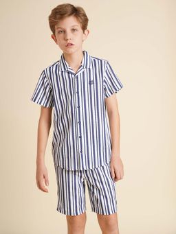 Jack & Jones Junior - Boys Stripes Large Regular Fit Blue Shirt