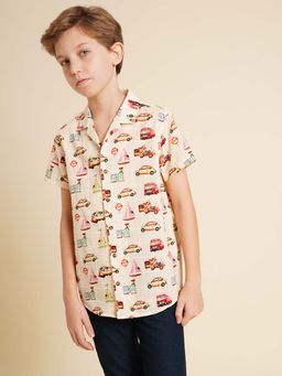 Jack & Jones Junior - Boys Graphic Regular Fit Beige Shirt