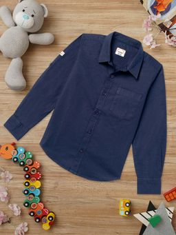 ZION - Boys Cotton Roll Up Sleeve Navy Blue Shirt