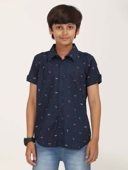 ZION - Boys Cotton Half Sleeve Navy Blue Shirt
