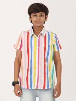 ZION - Boys Cotton Half Sleeve Multi Color Stripes Shirt