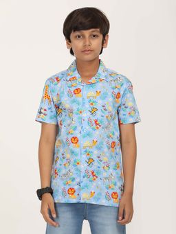 ZION - Boys Cotton Half Sleeve Blue Printed Shirt