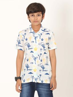 ZION - Boys Cotton Half Sleeve White Printed Shirt