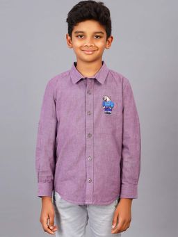 ZION - Boys Cotton Roll Up Sleeves Purple Shirt