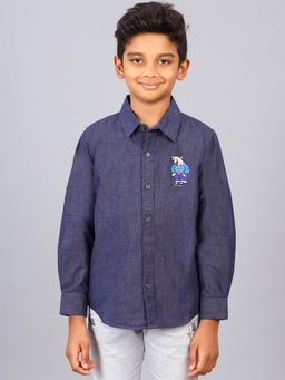 ZION - Boys Cotton Roll Up Sleeves Blue Shirt