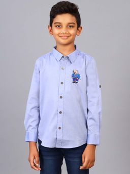 ZION - Boys Cotton Roll Up Sleeves Blue Shirt
