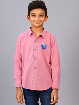 ZION - Boys Cotton Roll Up Sleeves Coral Shirt