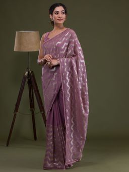 Koskii - Lavender Sequins Georgette Saree with Unstitched Blouse