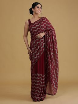 Koskii - Maroon Sequins Georgette Designer Saree with Unstitched Blouse