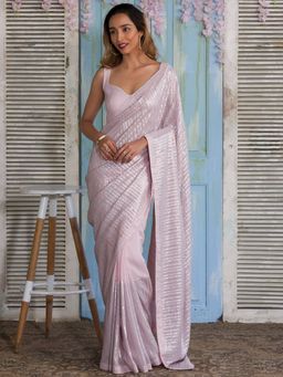 Koskii - Baby Pink Sequins Georgette Saree with Unstitched Blouse