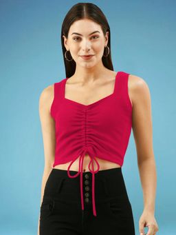 Martini - Women Fuchsia Pink Drawstring Crop Top