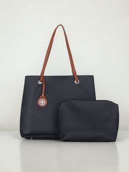 Toteteca - Black Solid Shoulder Bag and Pouch (Set of 2)