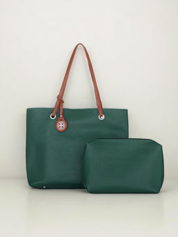 Toteteca - Green Solid Shoulder Bag and Pouch (Set of 2)