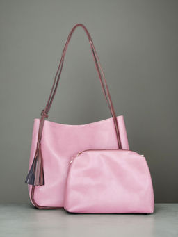 Toteteca - Pink Tassel Shoulder Bag and Pouch (Set of 2)