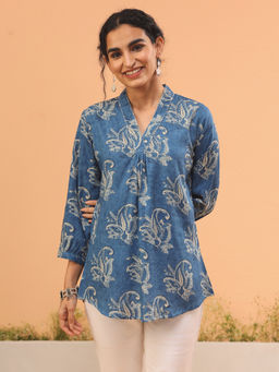 Aravalii - Indigo Blue Grace Paisley Pleated Tunic