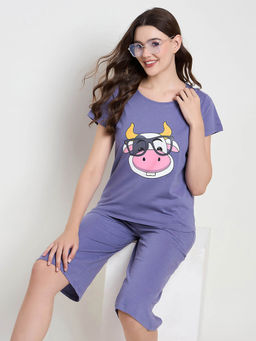 Clovia - Cotton Printed Top & Basic Capri (Set of 2)