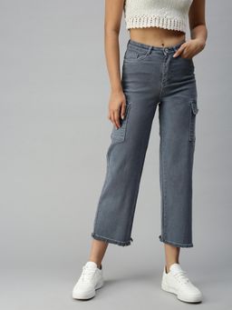 SHOWOFF - Women Wide High-Rise Grey Clean Look Jeans