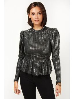 Girls on Film - SILVER PUFF SLEEVE TOP (UK 8)