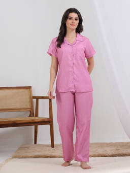 HOUSE OF COMFORT - Pink Bubblegum Grid PJ Shirt With Pyjama