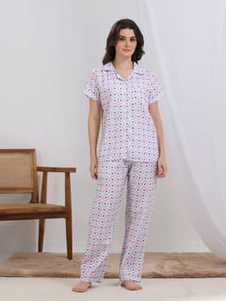 HOUSE OF COMFORT - White Sweet Circle PJ Shirt With Pyjama