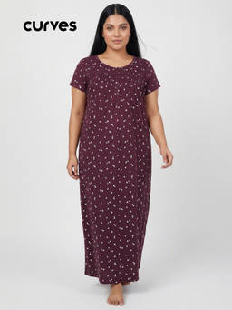 max - Wine Women Floral Print Nightdress