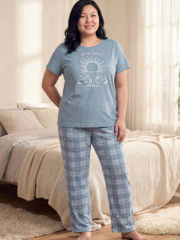 max - Blue Women Printed Sleepwear T-shirt With Pyjama