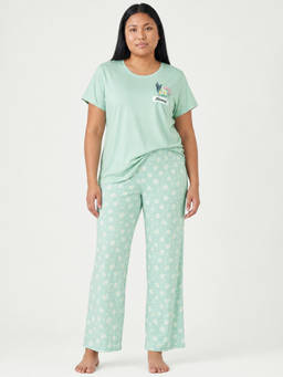 max - Green Women Floral Print Sleepwear T-shirt With Pyjama
