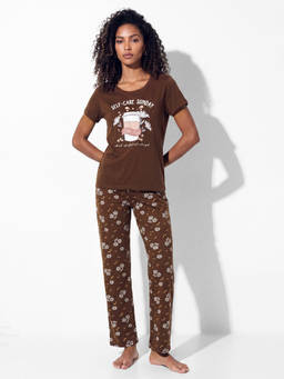 max - Brown Women Printed Sleepwear T-shirt With Pyjama