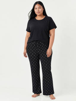 max - Black Women Printed Sleepwear T-shirt With Pyjama