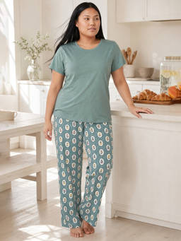 max - Teal Women Floral Print Sleepwear T-shirt With Pyjama