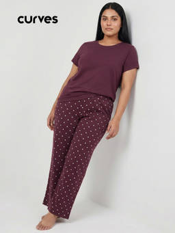 max - Wine Women Printed Sleepwear T-shirt With Pyjama