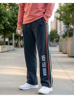 Bewakoof - Men Navy Blue Typography Straight Fit Track Pant