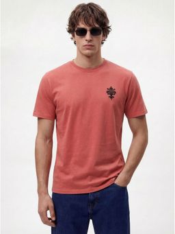 MR BUTTON - Men Lite Pink Cotton Regular Fit Printed Round Neck T-Shirt