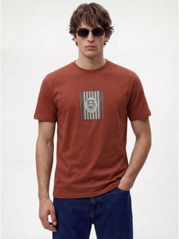 MR BUTTON - Men Rust Cotton Regular Fit Printed Round Neck T-Shirt