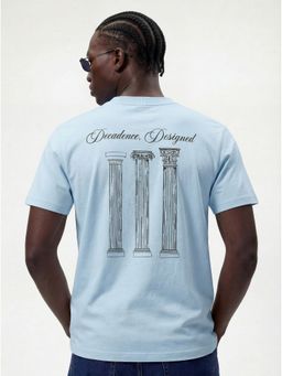 MR BUTTON - Men Blue Cotton Regular Fit Printed Round Neck T-Shirt