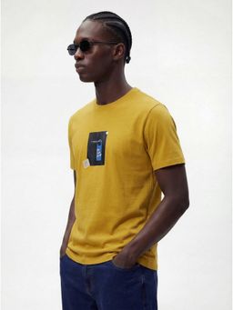 MR BUTTON - Men Mustard Cotton Regular Fit Printed Round Neck T-Shirt