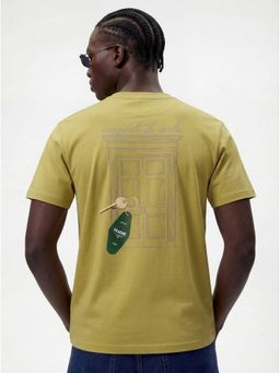 MR BUTTON - Yellow Cotton Regular Fit Mens Printed Round Neck T-Shirt