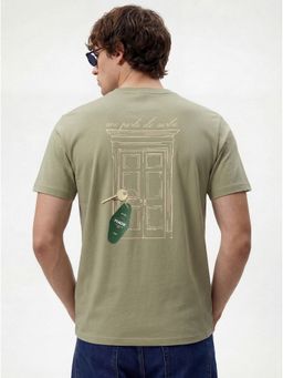 MR BUTTON - Green Cotton Regular Fit Printed Round Neck Mens T-Shirt