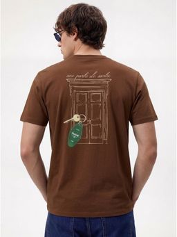 MR BUTTON - Men Brown Cotton Regular Fit Printed Round Neck T-Shirt