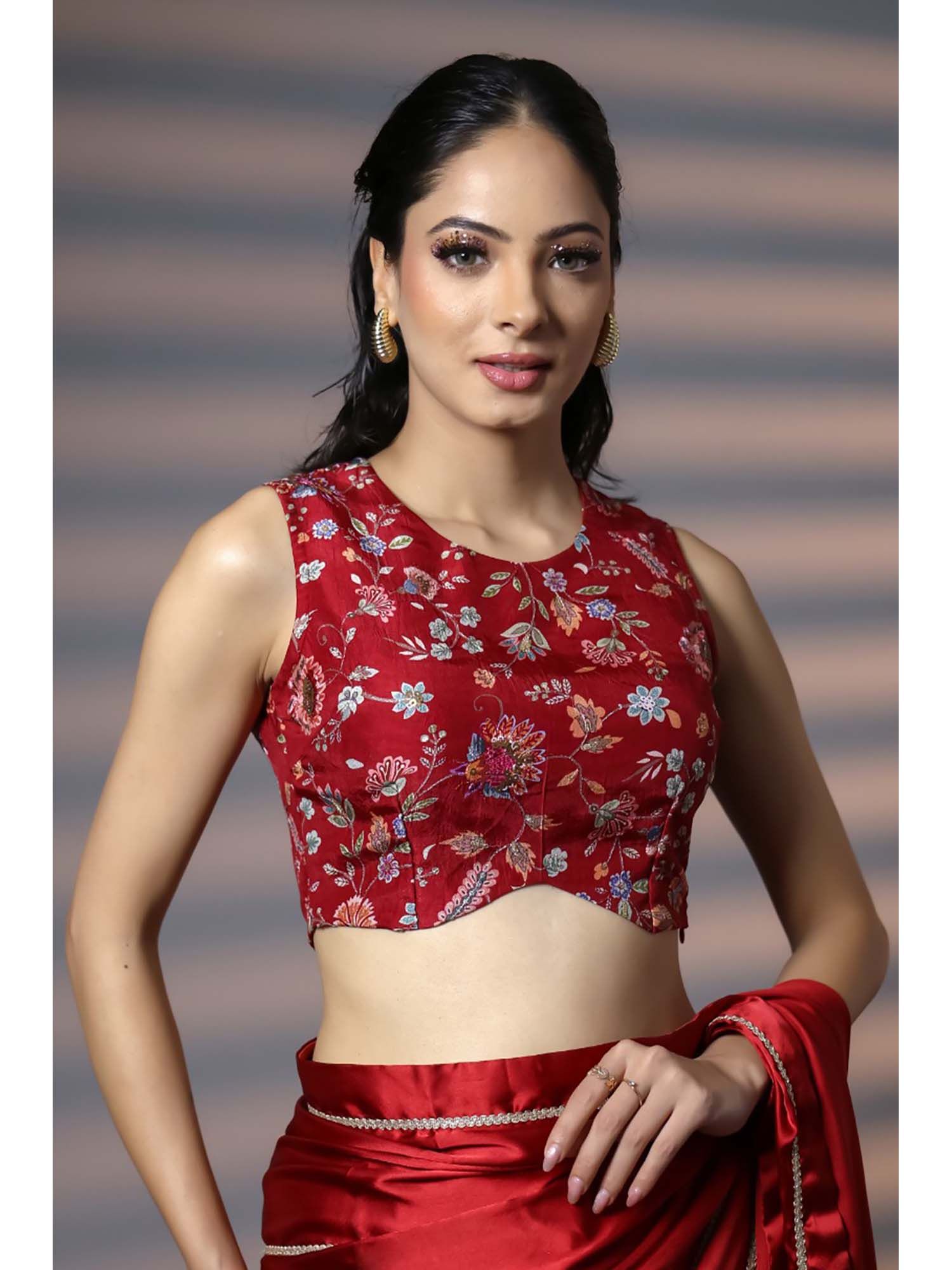 handme Red Exclusive Silk Embroidered Stitched Blouse-picture-5