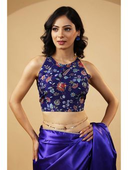 HANDME - Blue Designer Luxe Floral Embroidered Silk Stitched Blouse