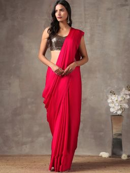 Swtantra - Intense Pink Satin Saree With Sequin On Edge