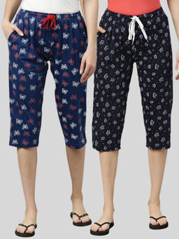 Kryptic - Women Navy Printed Regular Fit Cotton Capris (Pack of 2)