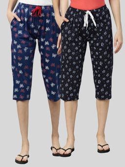 Kryptic - Women Navy Printed Regular Fit Cotton Capris (Pack of 2)
