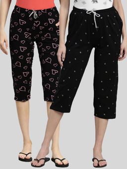 Kryptic - Women Black Printed Regular Fit Cotton Capris (Pack of 2)