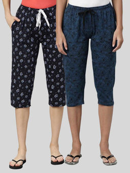 Kryptic - Women Blue Printed Regular Fit Cotton Capris (Pack of 2)