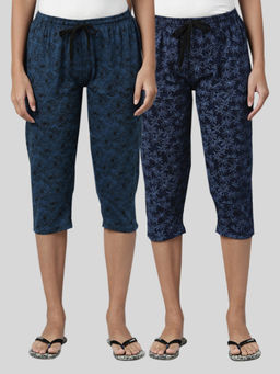 Kryptic - Women Blue Printed Regular Fit Cotton Capris (Pack of 2)