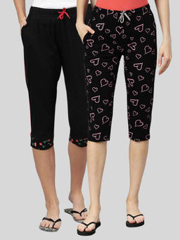 Kryptic - Women Black Printed Regular Fit Cotton Capris (Pack of 2)
