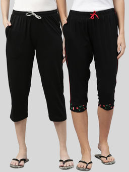 Kryptic - Women Black Printed Regular Fit Cotton Capris (Pack of 2)